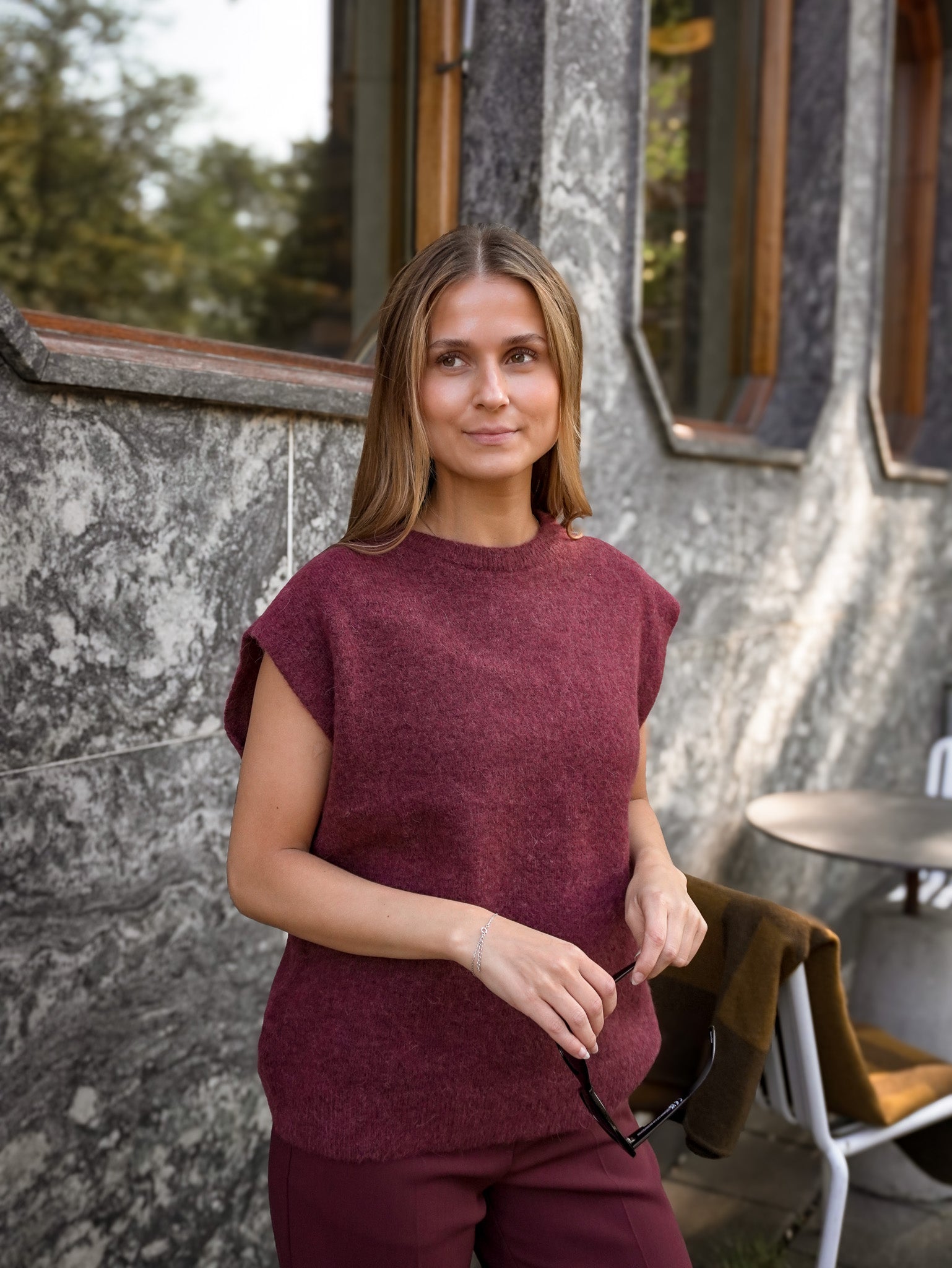 SLWLULU Knitted Waistcoat - Tawny Port